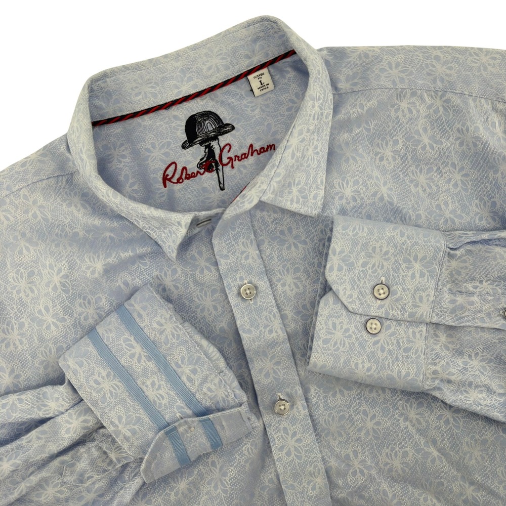 Robert Graham Mens Lrg Light Blue Floral Jacquard Classic Fit Button Down Shirt